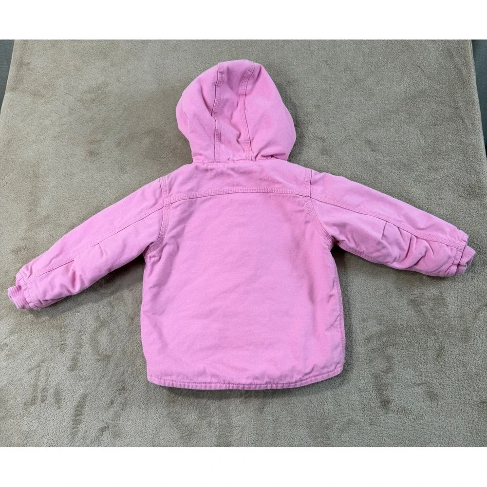 Carhartt Sherpa Lined Hooded Duck Girls 2T Pink Canvas Jacket Coat Good - Picture 10 of 14
